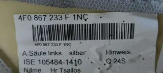 4F0 867 233 F Обшивка стойки передней левой (накладка) Audi A6 C6 (S6,RS6) Арт 84565872, вид 3