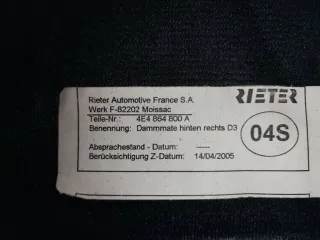 4E4864800A Шумоизоляция двери задней правой Audi A8 D3 (S8) Арт 56300.Y01, вид 3