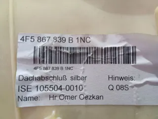 4F5 867 288, 4F5 867 287, 4F0 867 243 A, 4F0 867 244 A, 4F5 867 245 D, 4F5 867 839 B, 8P0 857 607C, 8P0 857 607 D, 8P0 857 608A,  Обшивка стойки передней левой (накладка) Audi A6 C6 (S6,RS6) Арт 108589638, вид 3