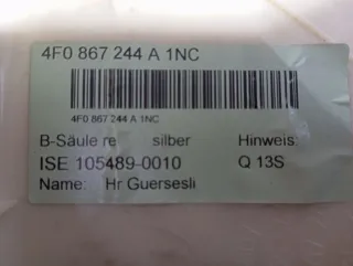 4F5 867 288, 4F5 867 287, 4F0 867 243 A, 4F0 867 244 A, 4F5 867 245 D, 4F5 867 839 B, 8P0 857 607C, 8P0 857 607 D, 8P0 857 608A,  Обшивка стойки передней левой (накладка) Audi A6 C6 (S6,RS6) Арт 108589638, вид 4